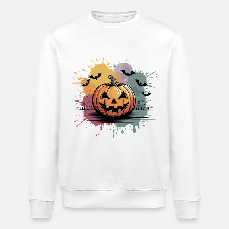 Halloween pumpkin lantern with face design - Stanley/Stella ROLLER Unisex Organic Sweatshirt - white