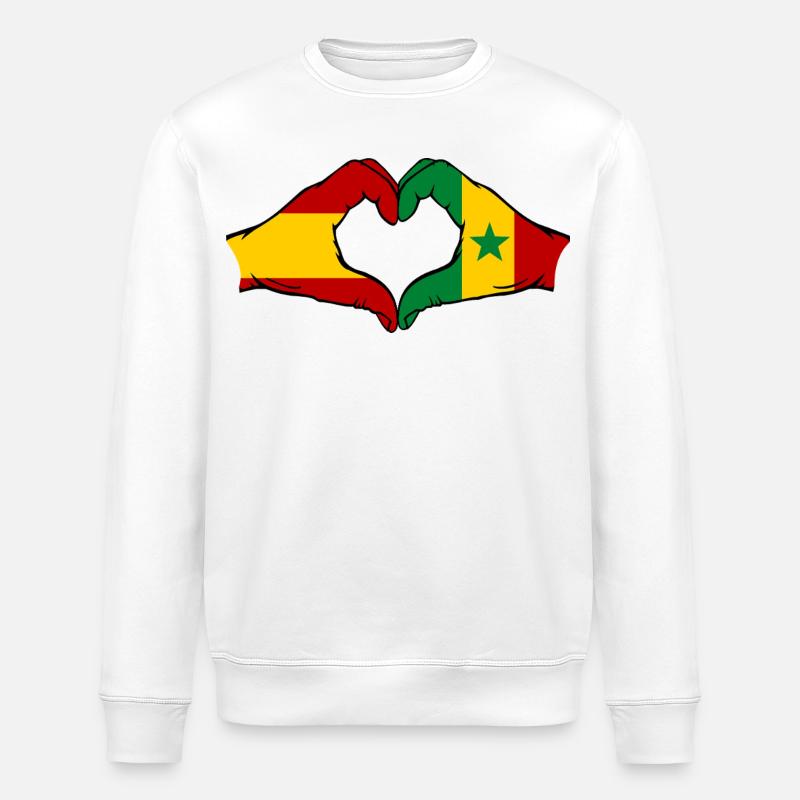 Espagne Sengal drapeau mains coeur - Sweat bio ROLLER Stanley/Stella Unisexe - blanc