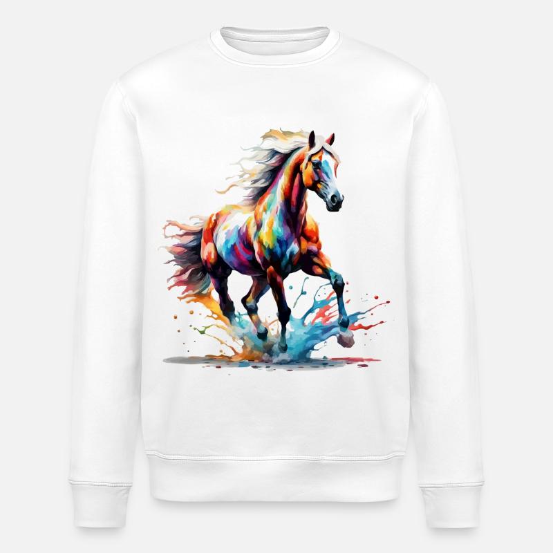 Buntes Haflinger Pferd Kunst Design - Stanley/Stella Unisex Bio-Sweatshirt ROLLER - Weiß