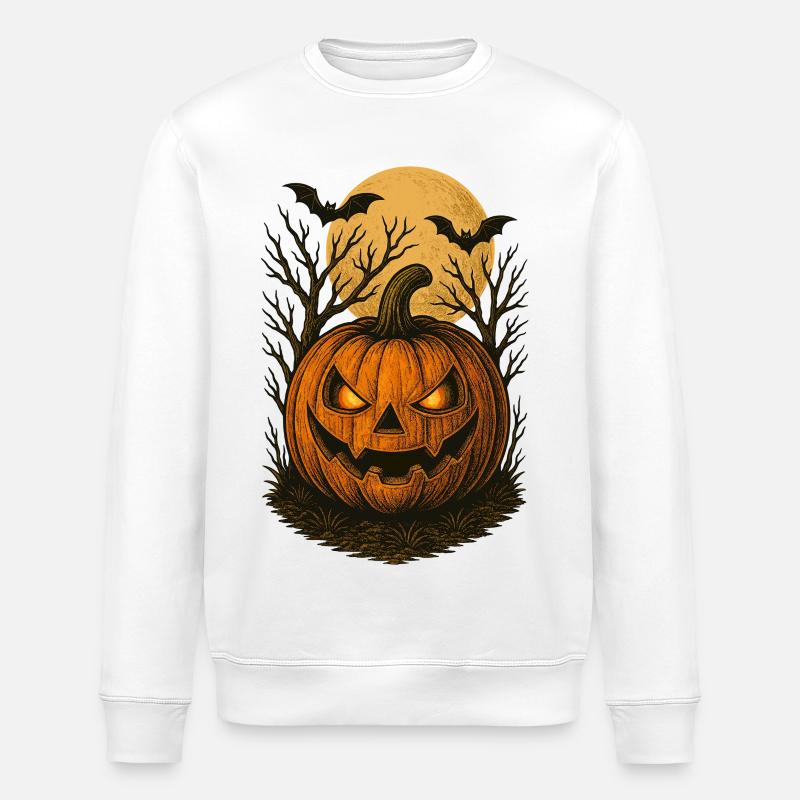 Illustration effrayante de citrouille d’Halloween - Sweat bio ROLLER Stanley/Stella Unisexe - blanc