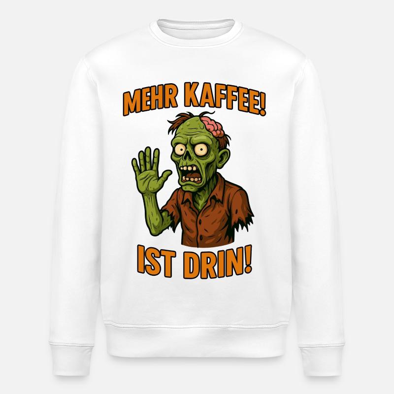 Humorvoller Zombie mit Kaffeegeste - Stanley/Stella Unisex Bio-Sweatshirt ROLLER - Weiß