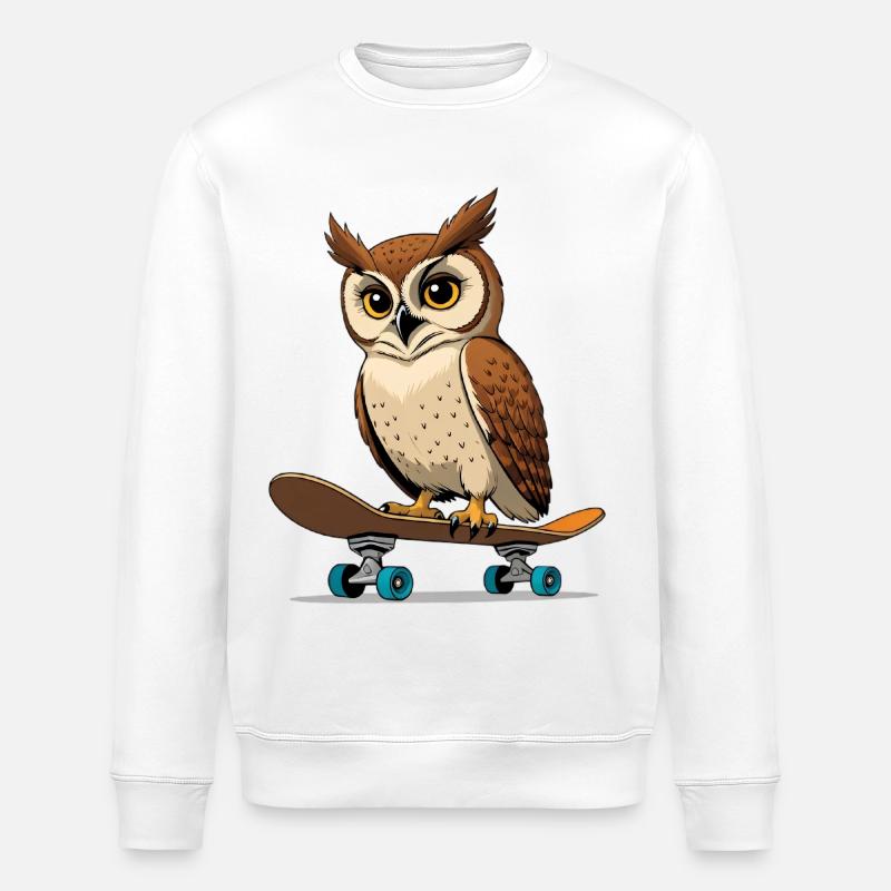 Eule auf Skateboard im Comic-Stil - Stanley/Stella Unisex Bio-Sweatshirt ROLLER - Weiß