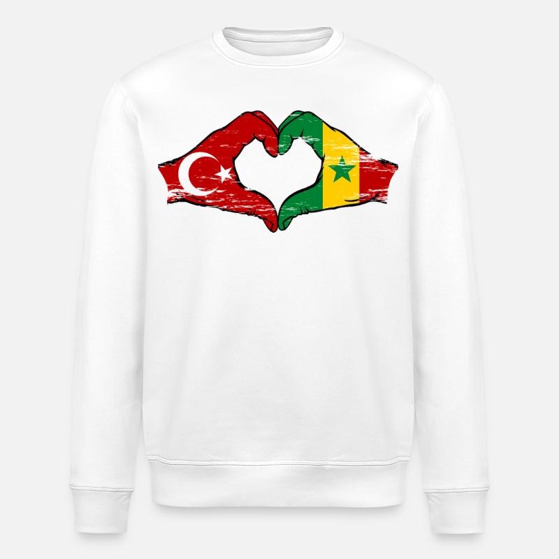 Turquie Sénégal drapeau mains coeur utilisé - Sweat bio ROLLER Stanley/Stella Unisexe - blanc