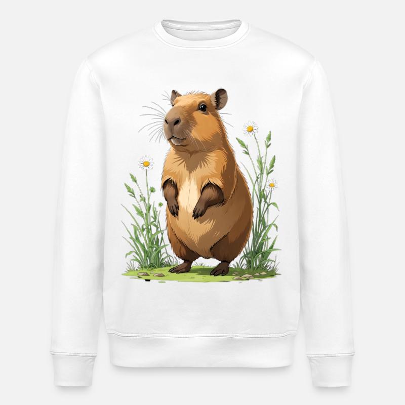 Capybara im Margeriten Blumenfeld - Stanley/Stella Unisex Bio-Sweatshirt ROLLER - Weiß