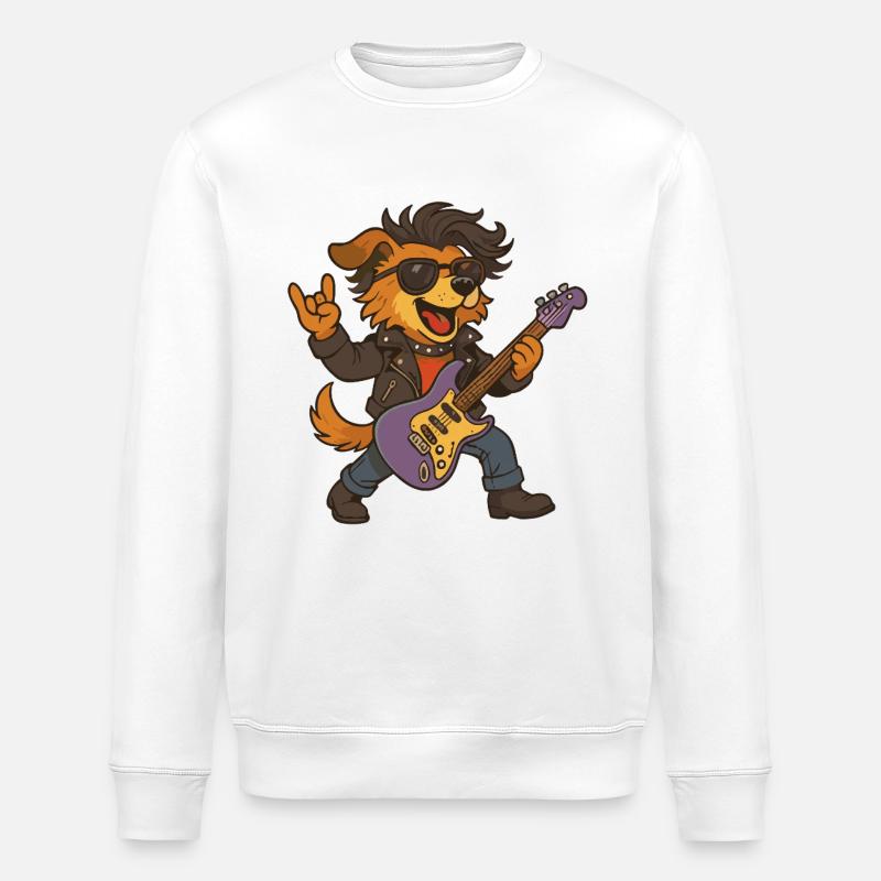 Rocking Dog mit E-Gitarre - Stanley/Stella Unisex Bio-Sweatshirt ROLLER - Weiß