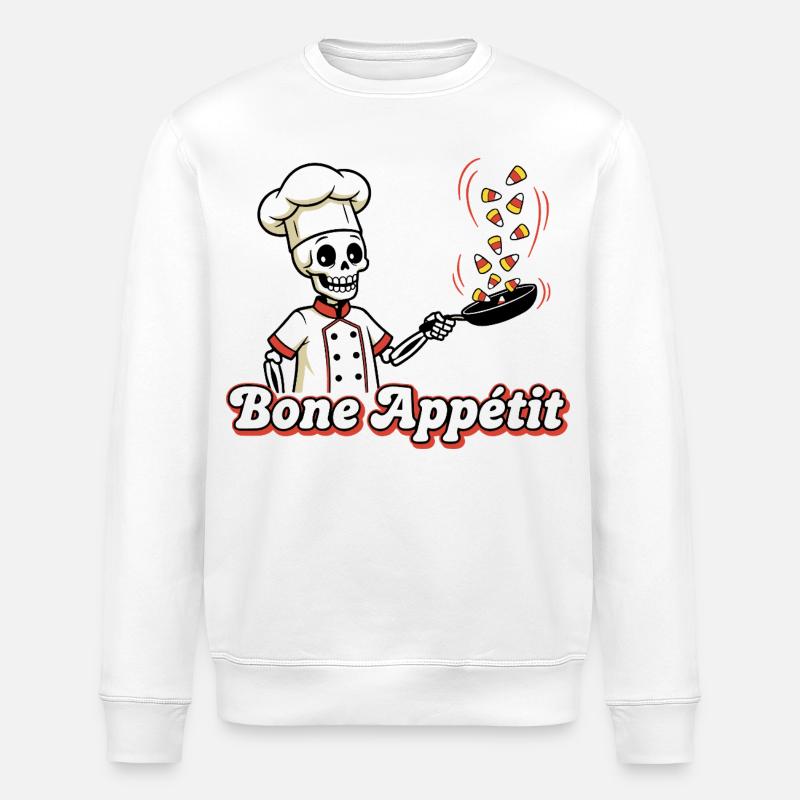 Skull Chef with Candy Snake Design - Stanley/Stella ROLLER Unisex Organic Sweatshirt - white
