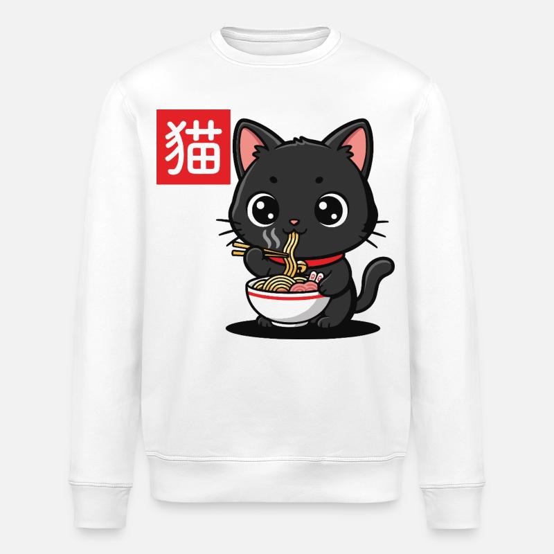 Kitten Eats Ramen Illustration - Stanley/Stella ROLLER Unisex Organic Sweatshirt - white
