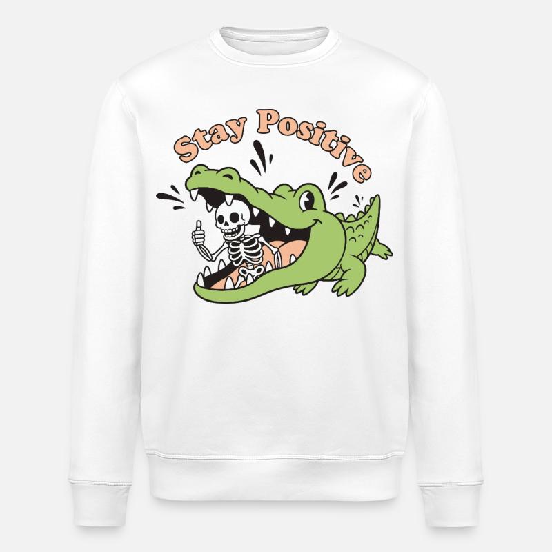 Crocodile vivant et motif squelette - Sweat bio ROLLER Stanley/Stella Unisexe - blanc