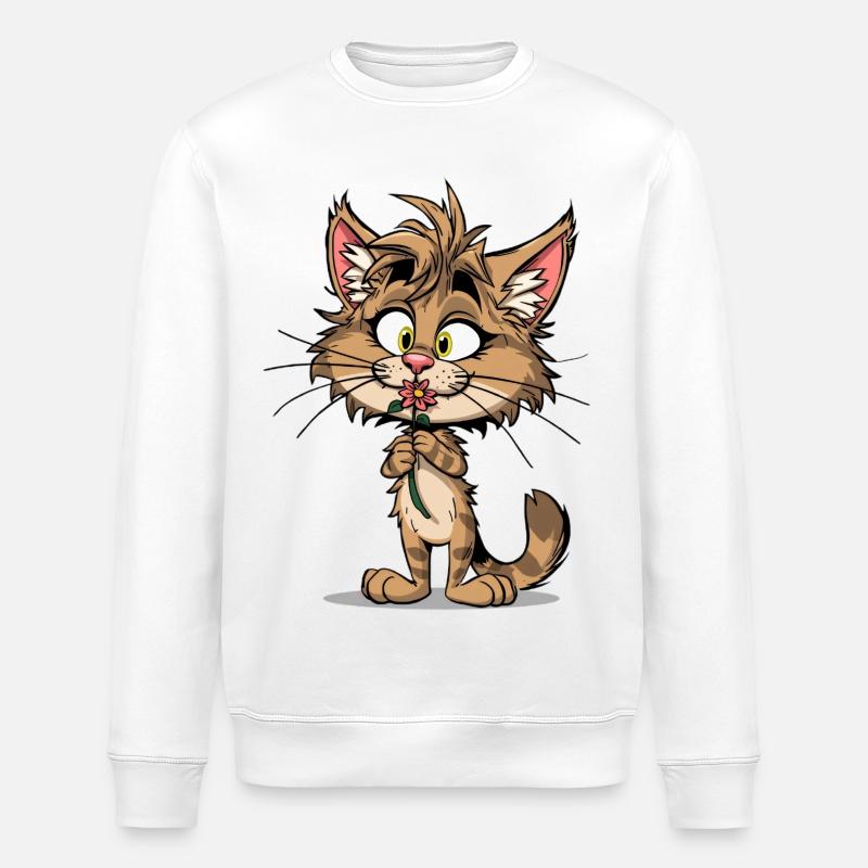 Chat mignon avec fleur - Sweat bio ROLLER Stanley/Stella Unisexe - blanc