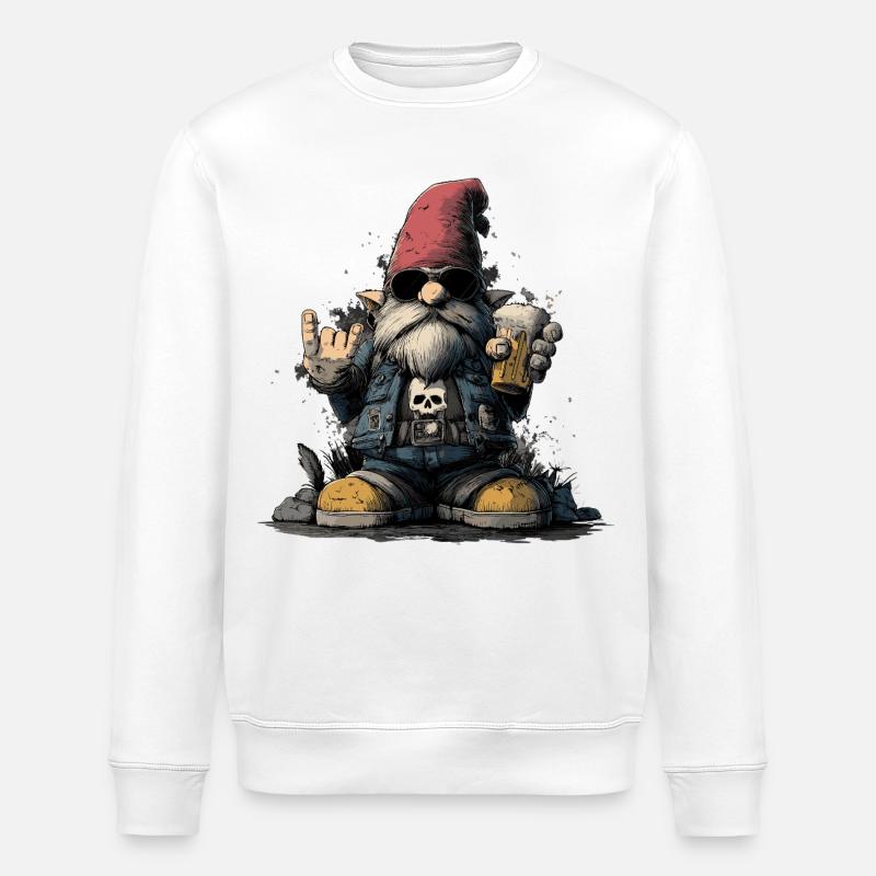 Gartenzwerg Rocker trinkt Bier - Stanley/Stella Unisex Bio-Sweatshirt ROLLER - Weiß
