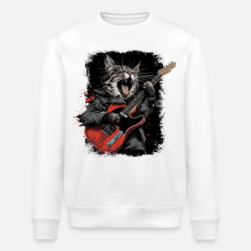 Heavy Metal Katze  - Stanley/Stella Unisex Bio-Sweatshirt ROLLER - Weiß
