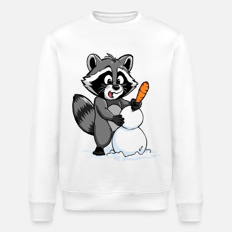 Niedlicher Waschbär mit Schneemann - Stanley/Stella Unisex Bio-Sweatshirt ROLLER - Weiß