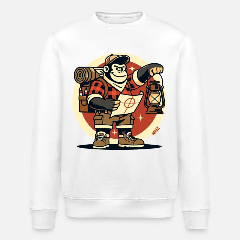 Dschungel Camping Gorilla mit Karte - Stanley/Stella Unisex Bio-Sweatshirt ROLLER - Weiß