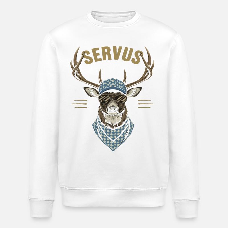 Alpen Hirsch Servus Hirschgeantler Tracht Oktober - Stanley/Stella ROLLER Unisex Organic Sweatshirt - white
