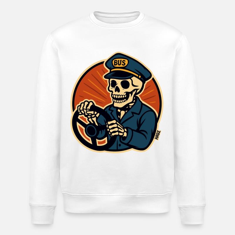Skelett Busfahrer am Bus Lenkrad  - Stanley/Stella Unisex Bio-Sweatshirt ROLLER - Weiß