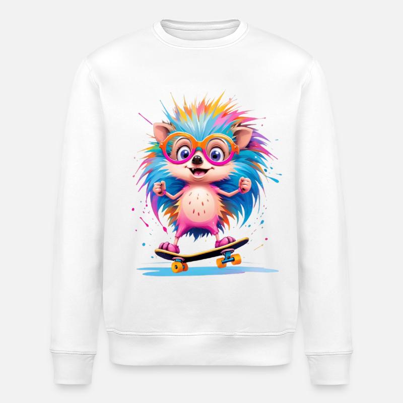 Kunterbunter Skate Hedgehog - Stanley/Stella Unisex Bio-Sweatshirt ROLLER - Weiß