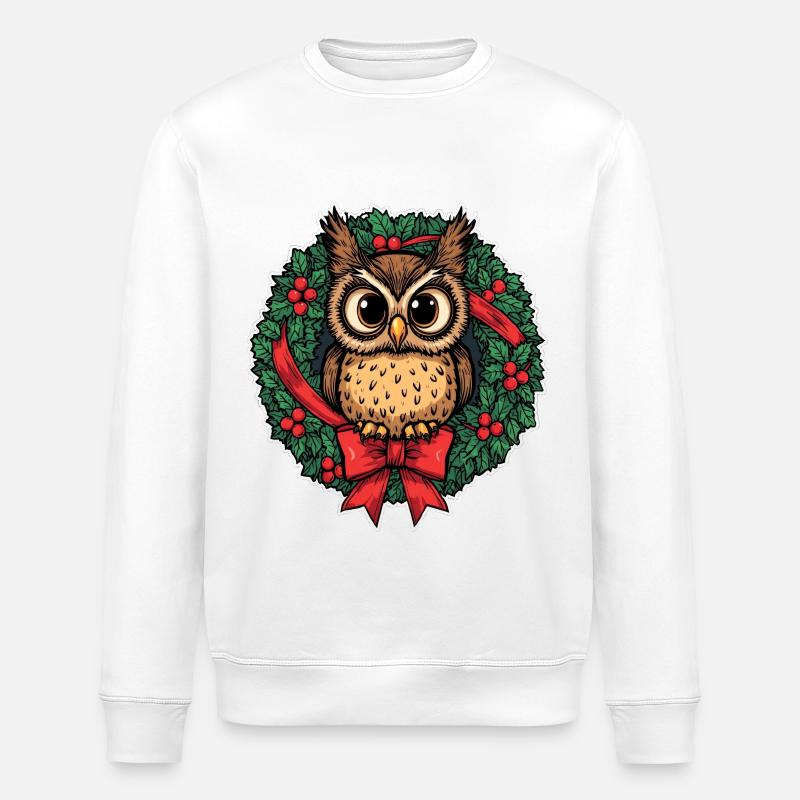 Eule im Weihnachtskranz - Stanley/Stella Unisex Bio-Sweatshirt ROLLER - Weiß