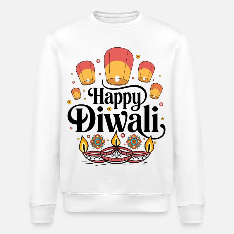 Diwali Laternen und Diyas Muster - Stanley/Stella Unisex Bio-Sweatshirt ROLLER - Weiß