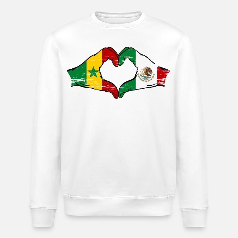 Sénégal Mexique Drapeau Coeur Utilisé - Sweat bio ROLLER Stanley/Stella Unisexe - blanc