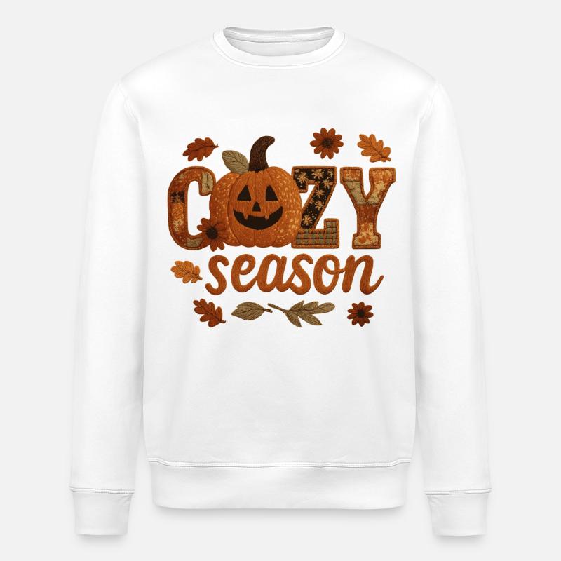 Cozy Pumpkin Patchwork - Stanley/Stella ROLLER Unisex Organic Sweatshirt - white