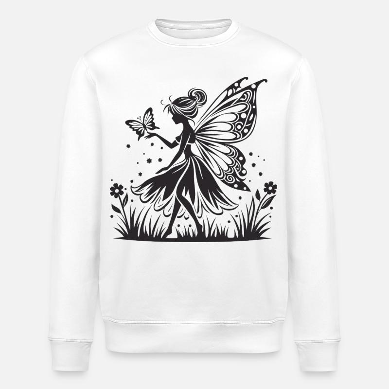 Mondschein-Fee mit Schmetterlingssilhouette - Stanley/Stella Unisex Bio-Sweatshirt ROLLER - Weiß