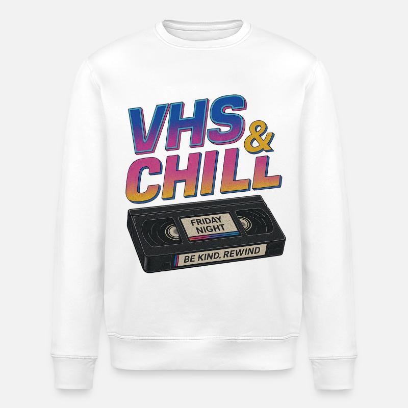 VHS & Chill Retro Tape Design - Stanley/Stella Unisex Bio-Sweatshirt ROLLER - Weiß