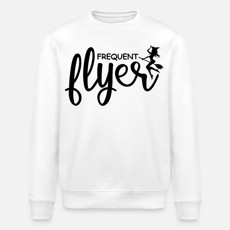 Frequent Flyer Witch Halloween Funny Tee - Stanley/Stella ROLLER Unisex Organic Sweatshirt - white