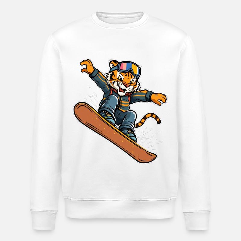 Tiger Snowboarder Sprung - Stanley/Stella Unisex Bio-Sweatshirt ROLLER - Weiß