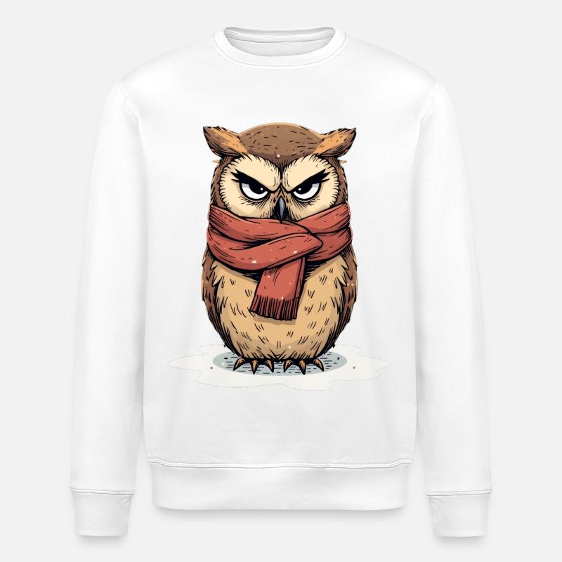 Wintereule mit rotem Schal - Stanley/Stella Unisex Bio-Sweatshirt ROLLER - Weiß