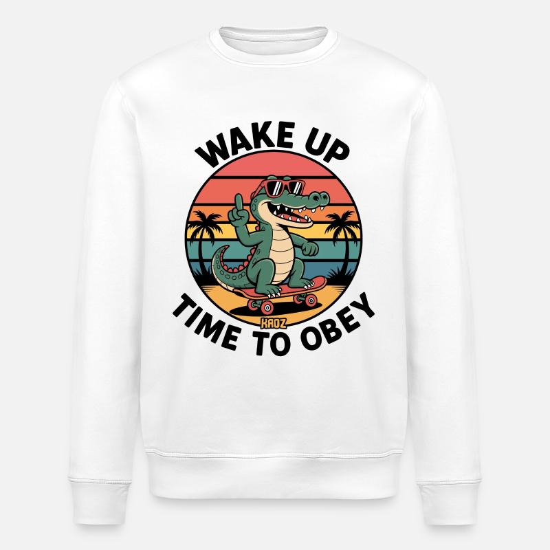 Crocodile Skateur : Réveil Heure d’Obéir - Sweat bio ROLLER Stanley/Stella Unisexe - blanc