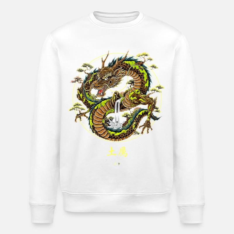 Asiatischer Erddrache mit Wasserfall - Stanley/Stella Unisex Bio-Sweatshirt ROLLER - Weiß