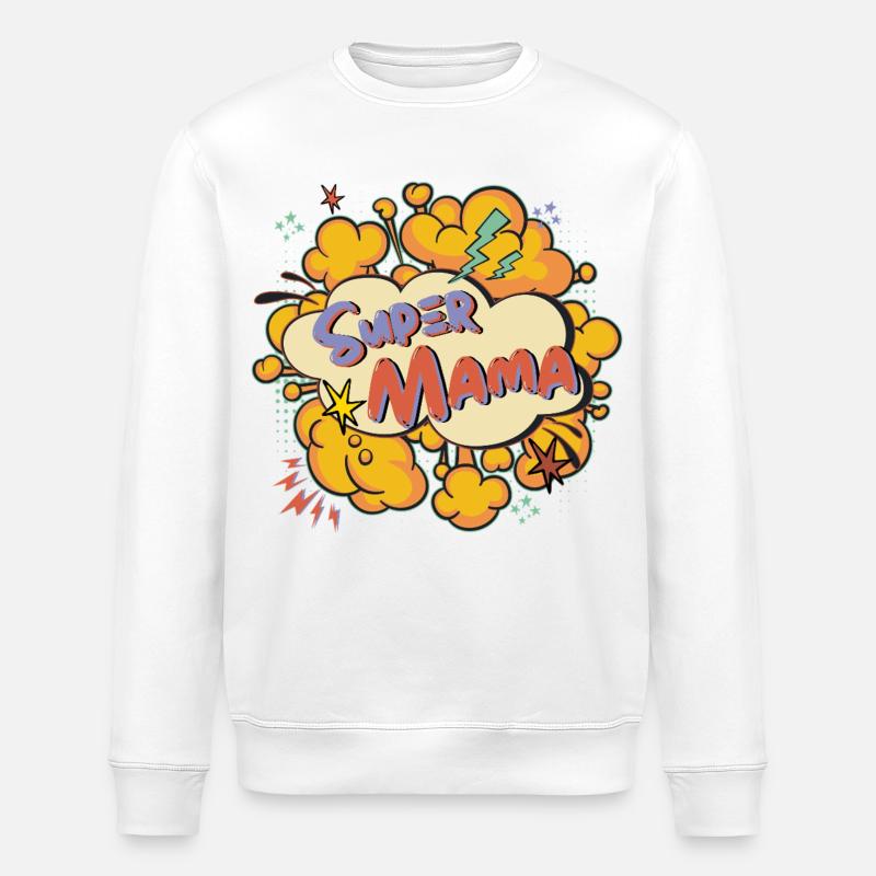 Super Mom Comic Explosion - Stanley/Stella ROLLER Unisex Organic Sweatshirt - white