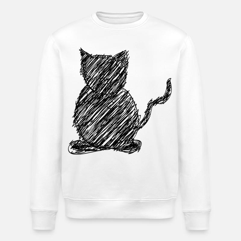 Cat Scribble Drawing Animal Gift - Stanley/Stella ROLLER Unisex Organic Sweatshirt - white