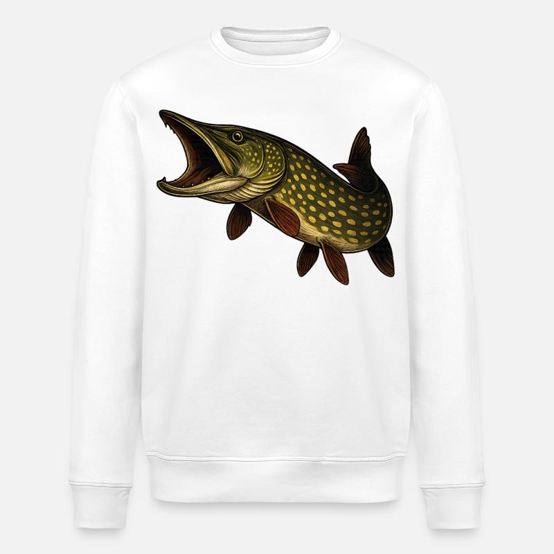 Dynamischer Hecht Fischmotiv - Stanley/Stella Unisex Bio-Sweatshirt ROLLER - Weiß
