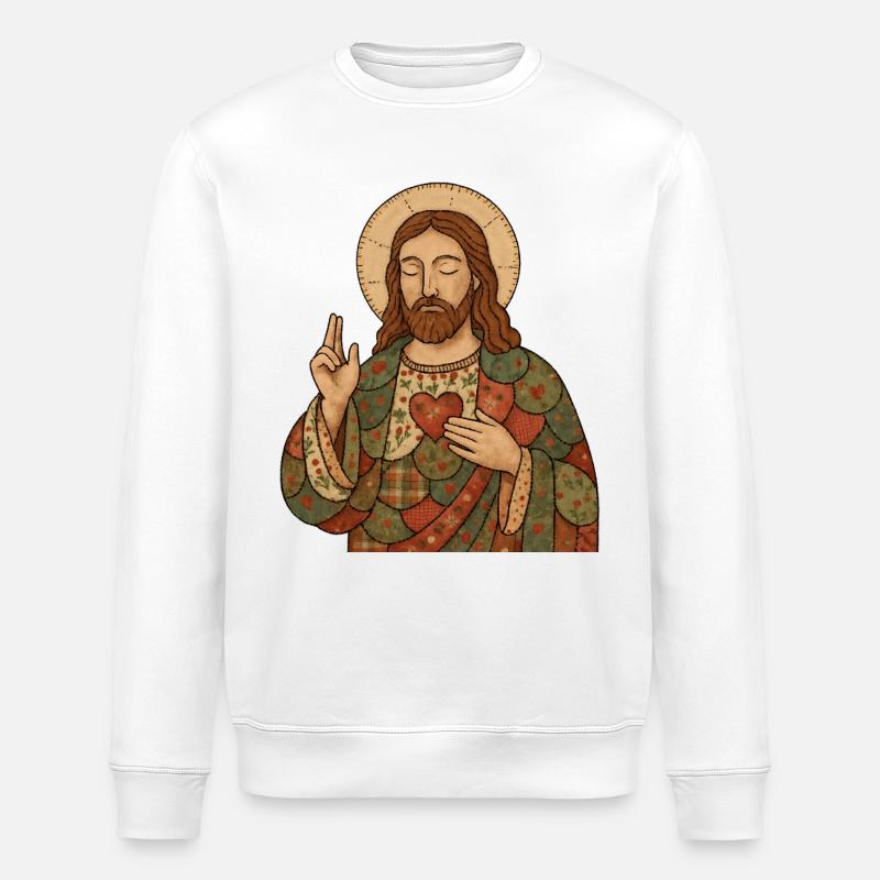 Weihnachten Patchwork Jesus - Stanley/Stella Unisex Bio-Sweatshirt ROLLER - Weiß