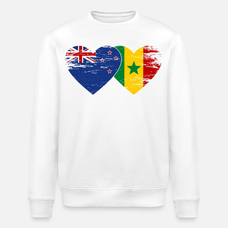 Neuseeland Senegal Flagge Herz - Stanley/Stella Unisex Bio-Sweatshirt ROLLER - Weiß