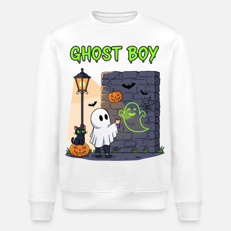 Ghost Boy Halloween Graffiti - Stanley/Stella ROLLER Unisex Organic Sweatshirt - white