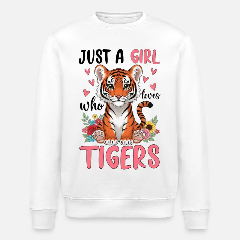 Mädchen Tiger mit Blumenherz - Stanley/Stella Unisex Bio-Sweatshirt ROLLER - Weiß