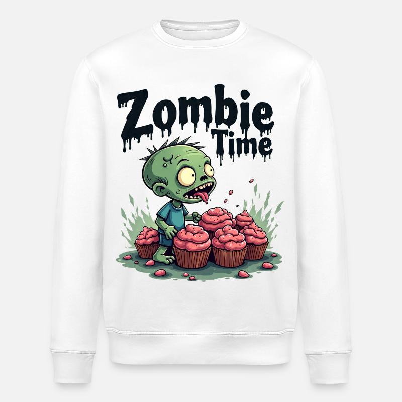 Zombie Time Cupcake Comic - Stanley/Stella ROLLER Unisex Organic Sweatshirt - white