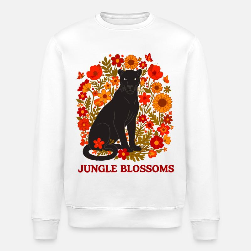 Panthère Noire et Jungle Fleurs botanique - Sweat bio ROLLER Stanley/Stella Unisexe - blanc