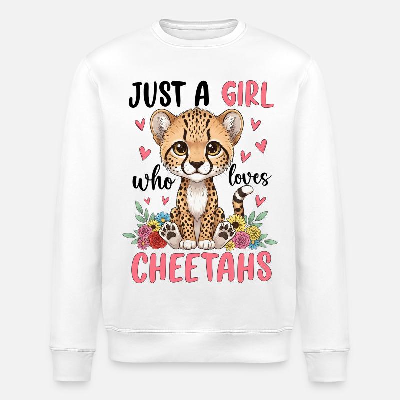 Fille guépard avec des fleurs - Sweat bio ROLLER Stanley/Stella Unisexe - blanc
