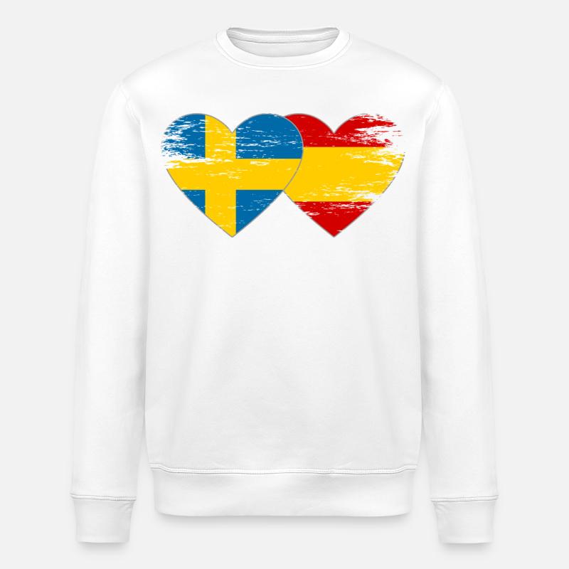 Suède Espagne Drapeau Coeur utilisé - Sweat bio ROLLER Stanley/Stella Unisexe - blanc