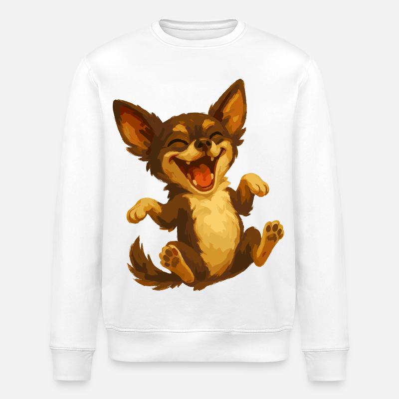 Lachender Chihuahua Cartoon Hund - Stanley/Stella Unisex Bio-Sweatshirt ROLLER - Weiß