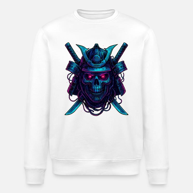 Cyber Samurai Skull Neon Design - Stanley/Stella ROLLER Unisex Organic Sweatshirt - white