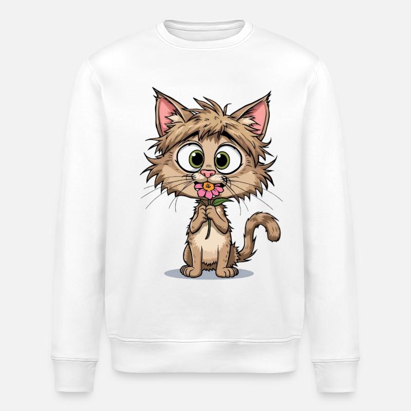 Chaton avec fleur - Sweat bio ROLLER Stanley/Stella Unisexe - blanc