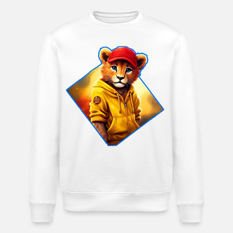 Kleiner Löwe mit roter Kappe - Stanley/Stella Unisex Bio-Sweatshirt ROLLER - Weiß