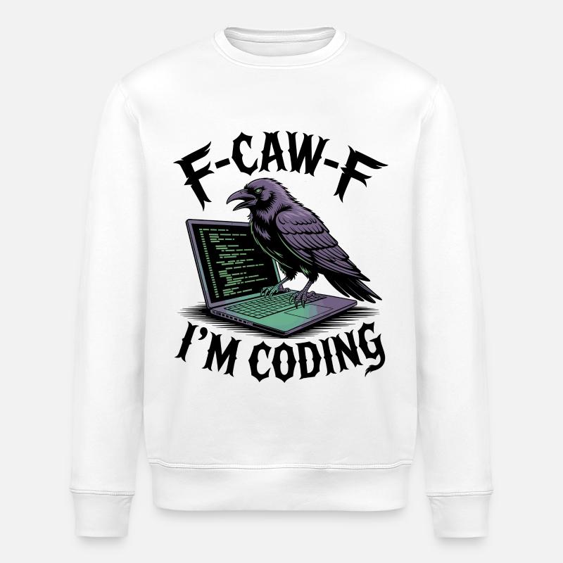 RabenCoder: Code Raven am Laptop - Stanley/Stella Unisex Bio-Sweatshirt ROLLER - Weiß