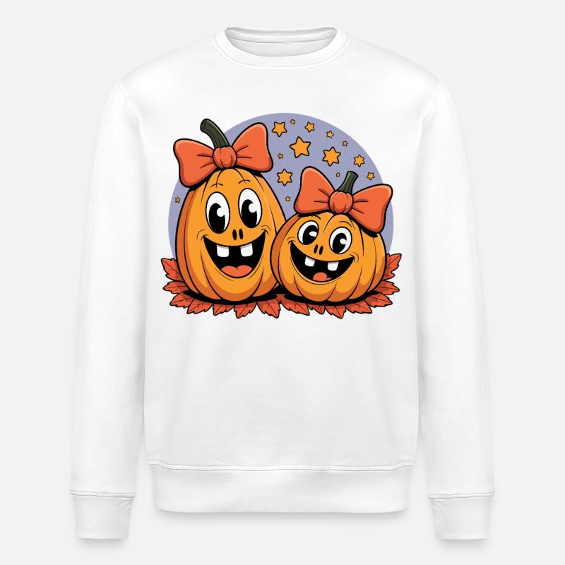 Pumpkin duo with bows cartoon - Stanley/Stella ROLLER Unisex Organic Sweatshirt - white