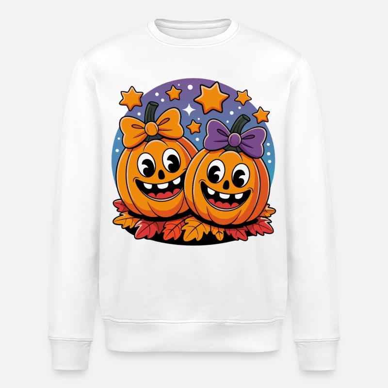 Pumpkin duo in the starry sky - Stanley/Stella ROLLER Unisex Organic Sweatshirt - white