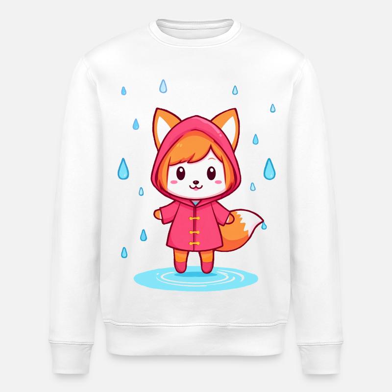 Kleiner Chibi-Fuchs im Regenmantel - Stanley/Stella Unisex Bio-Sweatshirt ROLLER - Weiß